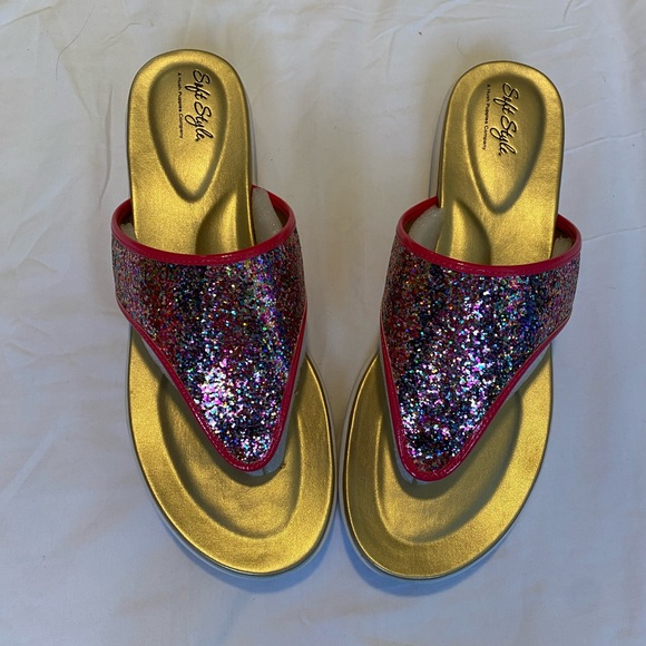 Soft Style Shoes - Soft Style Glitter Sandals - Gold and Multicolor